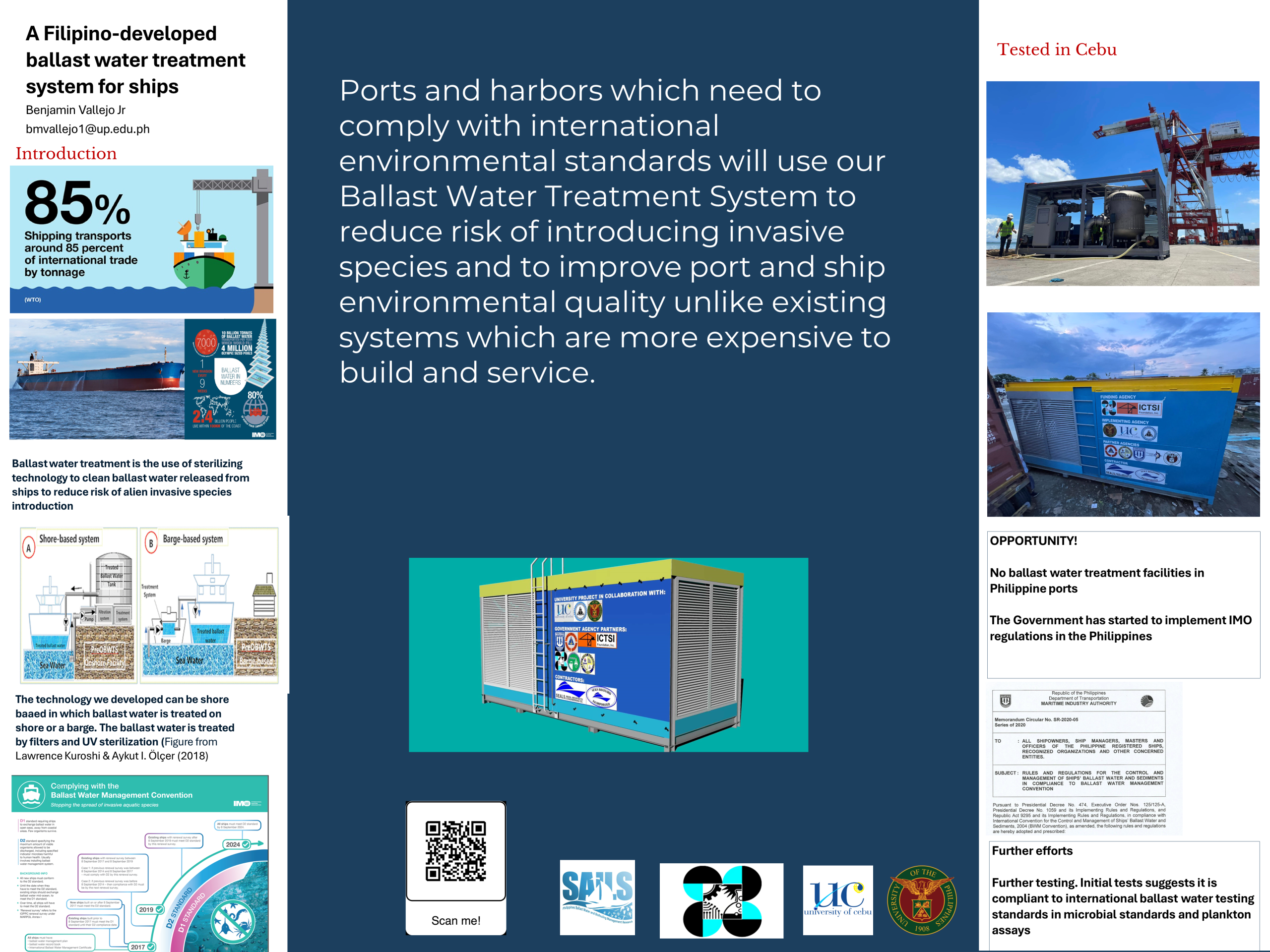 A Filipino-developed ballast water treatment system for ships